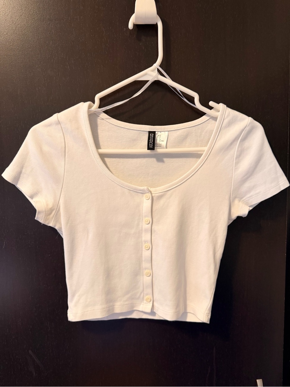 H&M White Short-Sleeve Button-Front Crop Top